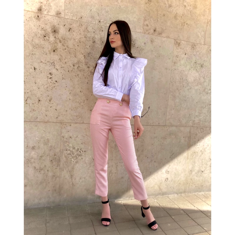 Atlanta apró kockás, vékony anyagú nadrág - rózsaszín-fehér Atlanta apró kockás, vékony anyagú nadrág - rózsaszín-fehér