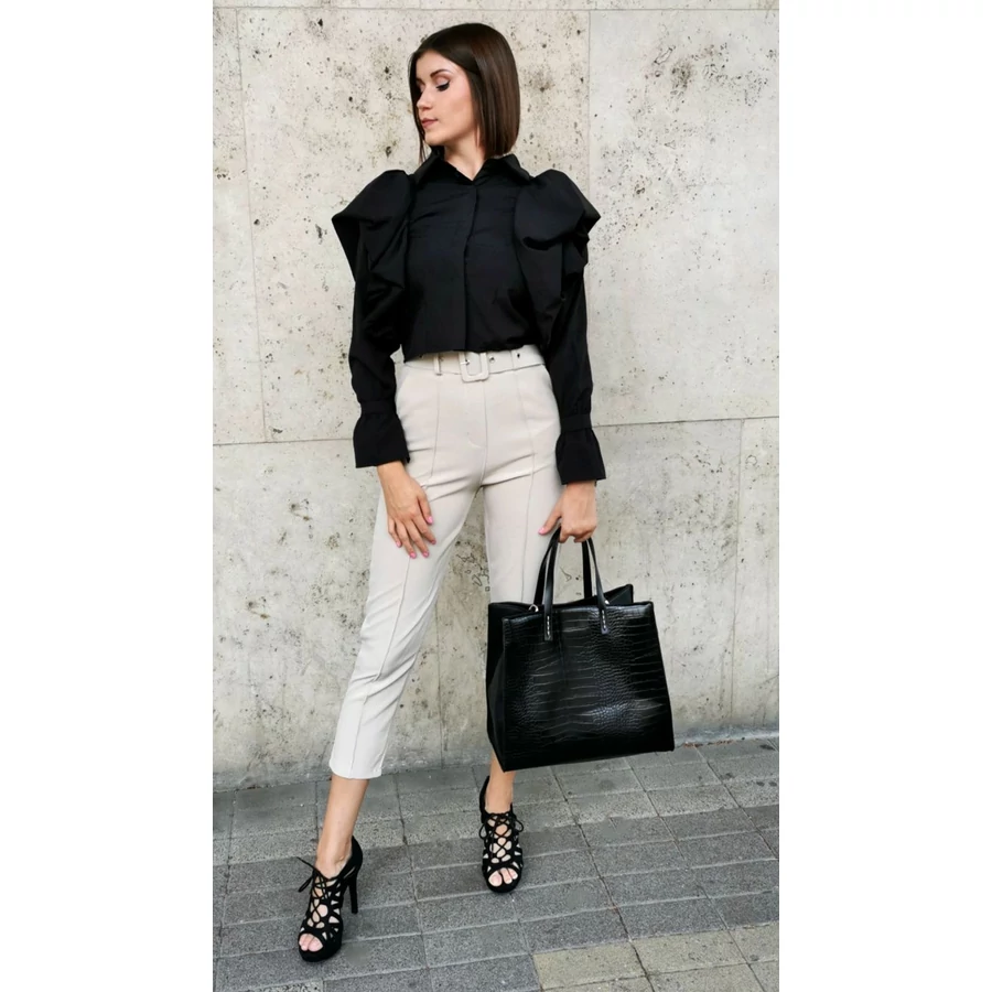 Dahlia fodros vállú blúz - fekete